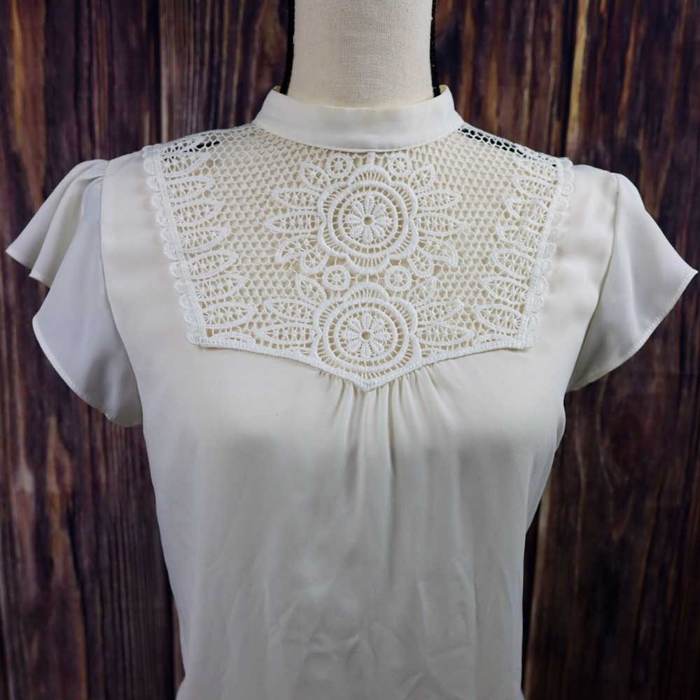 Express off-white high neck laced-front blouse